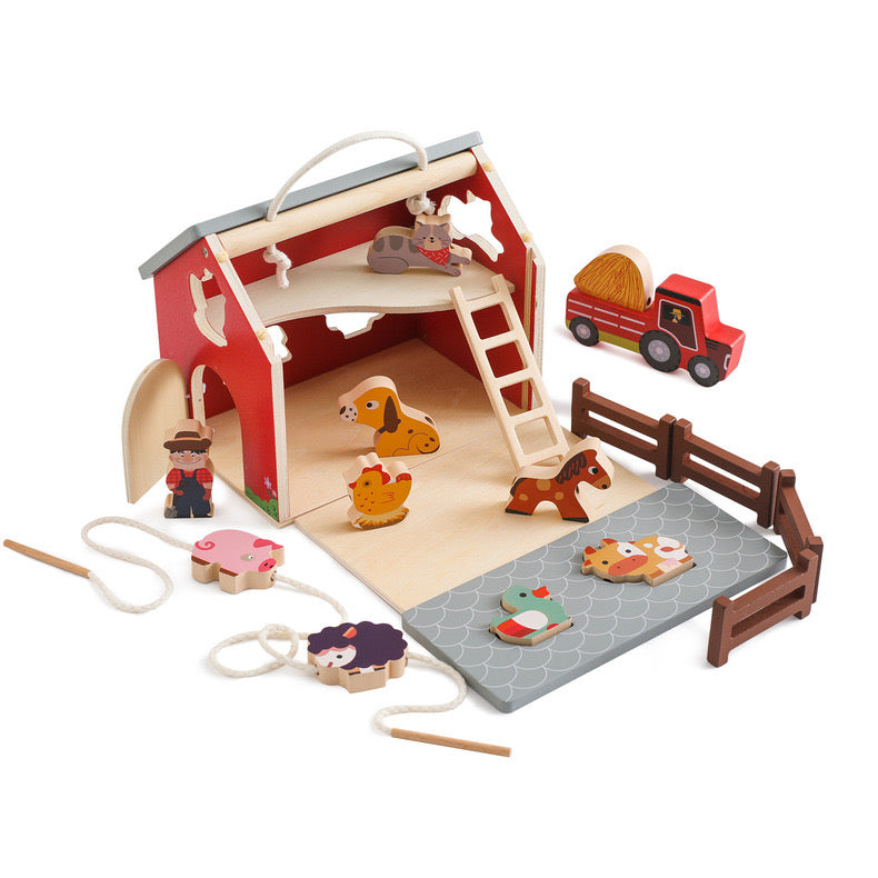 Wooden Barn House (with lacing toys)